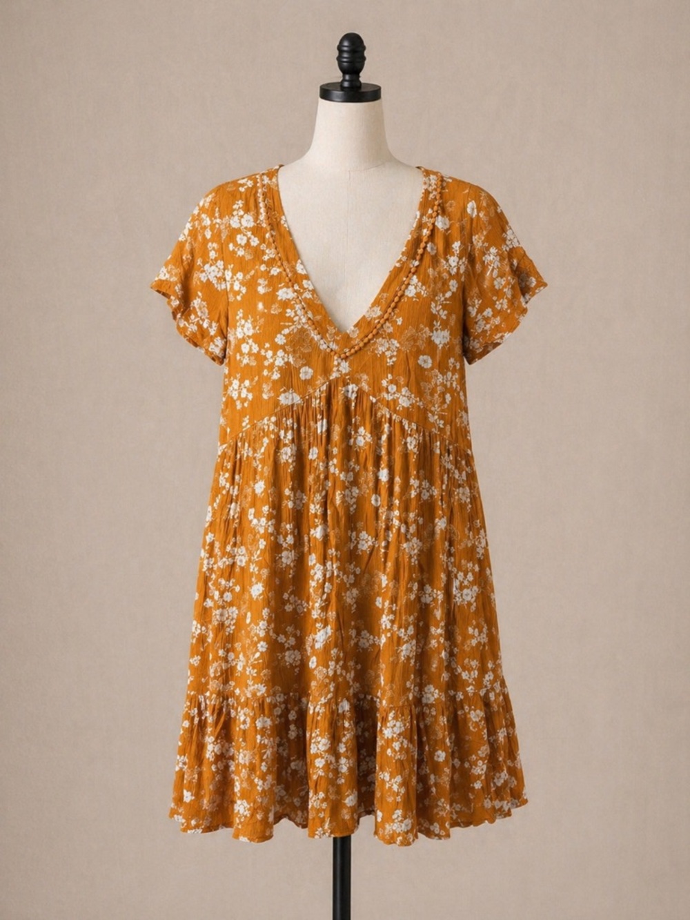 Knox Rose White Floral on Mustard V-Neck Dress